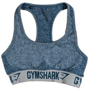 Gymshark Women Sports Bra Small Blue Heathered Wireless Knit Racerback Yoga